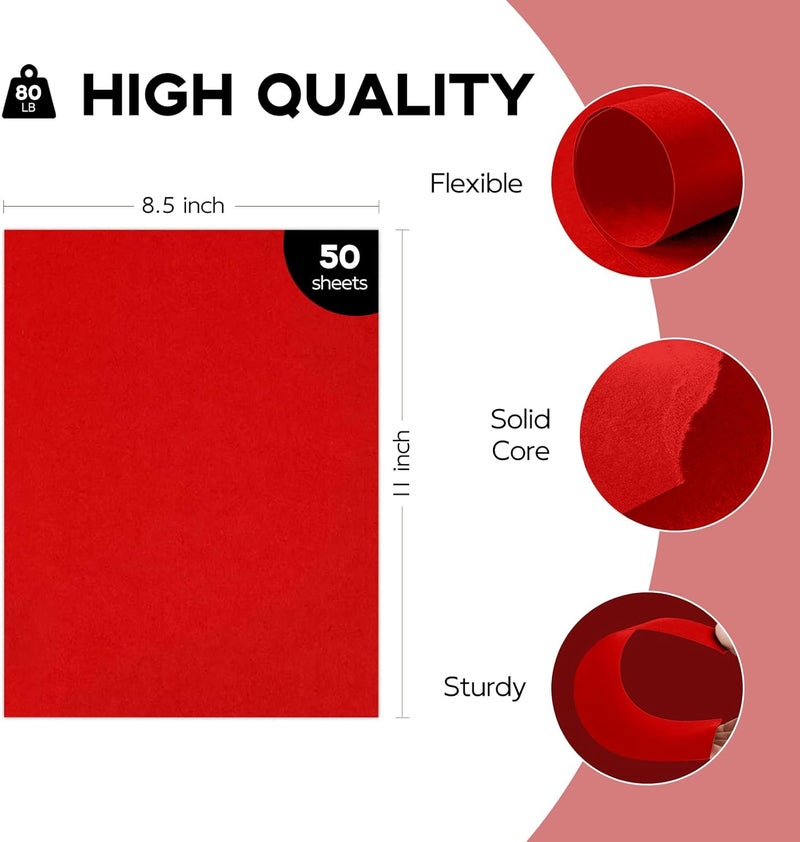 Goefun 50 Sheets Red Cardstock 8.5 x 11 Printer Paper, 80lb Red Card Stock Paper for Christmas, Valentines Day, Invitations and Craft - Image 2